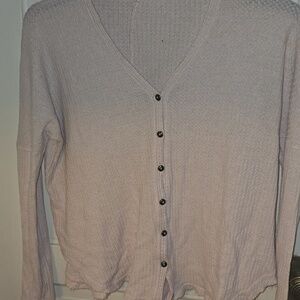 Women's Cream Button-Front V-Neck Sweater Cardigan